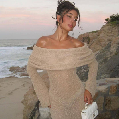 One-shoulder Knitted Long-sleeved Dress