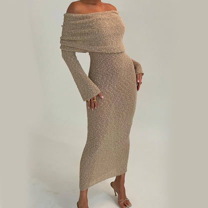 One-shoulder Knitted Long-sleeved Dress