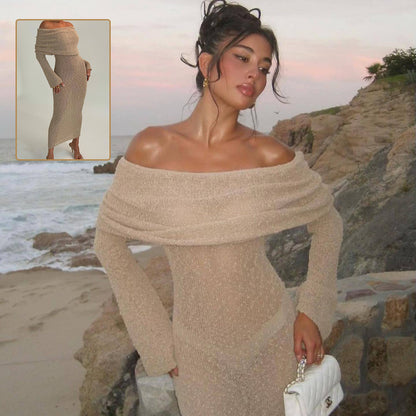 One-shoulder Knitted Long-sleeved Dress