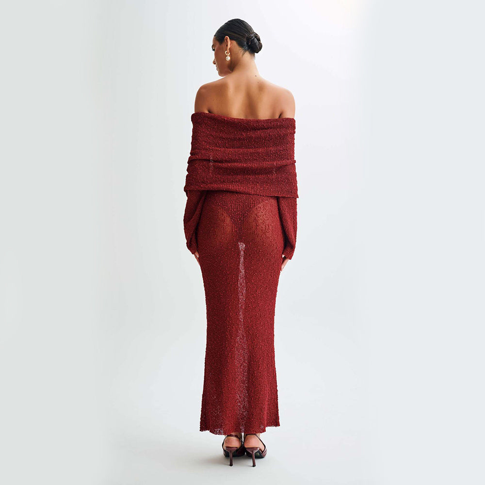 One-shoulder Knitted Long-sleeved Dress