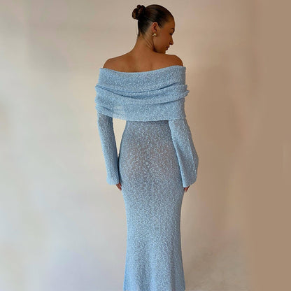 One-shoulder Knitted Long-sleeved Dress