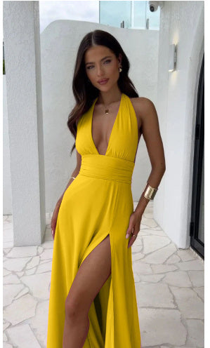 V-neck Ladies Slit Dress